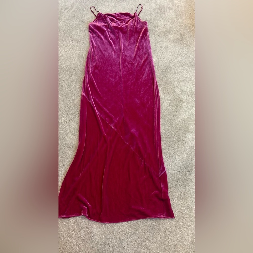 Banana Republic Rita Velvet spaghetti strap Maxi Dress in fuchsia pink Sz XL NWT - Picture 6 of 13